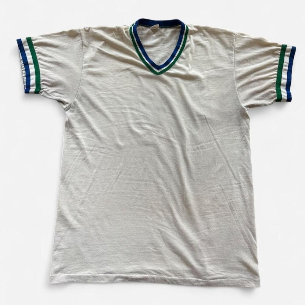 70s Russell Athletic Ringer Jersey T-Shirt Off White Size XL